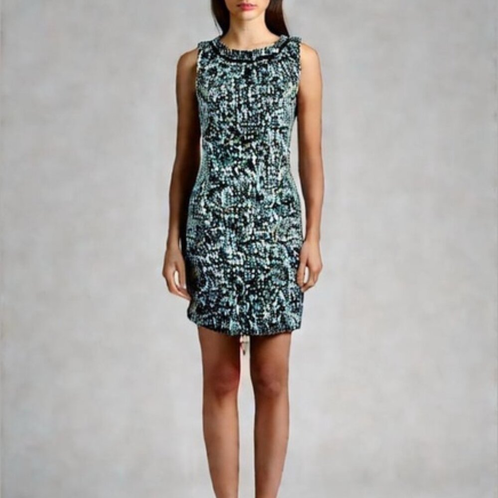 Talbots Womens 6 Black Wool Tweed Sleeveless Cocktail Party Evening Sheath Dress